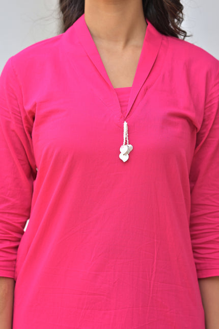 Hot Pink Embroidered Kurta Pant Set for Women | Vaaliyan Collection