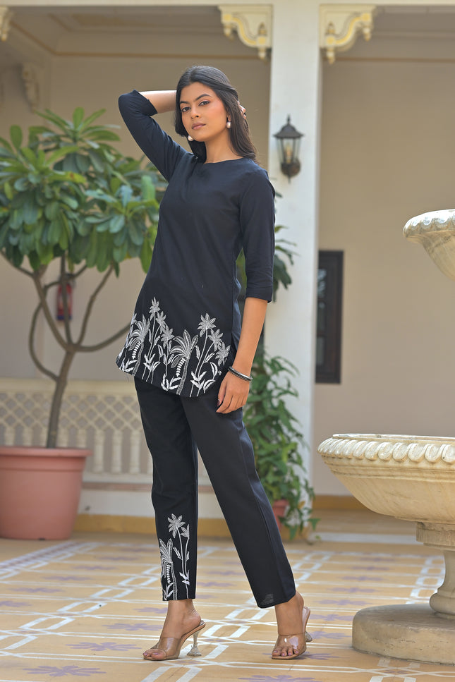 Women's Black Thread Work Kurti with Pants | Designer Pakistani Suit