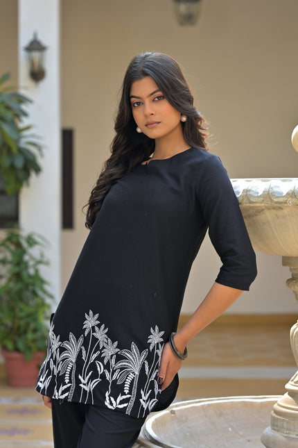 Women's Black Thread Work Kurti with Pants | Designer Pakistani Suit