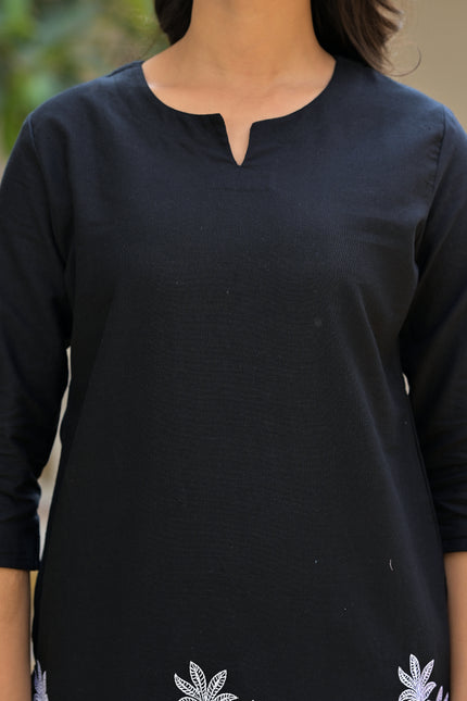Women's Black Thread Work Kurti with Pants | Designer Pakistani Suit