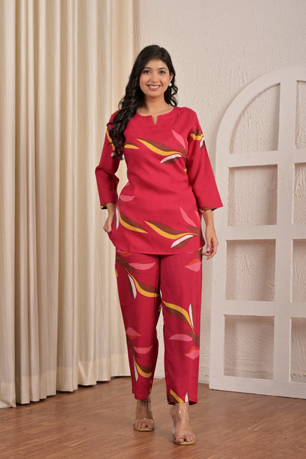 Women’s Black Cotton Printed Night Suit – Stylish Loungewear Set