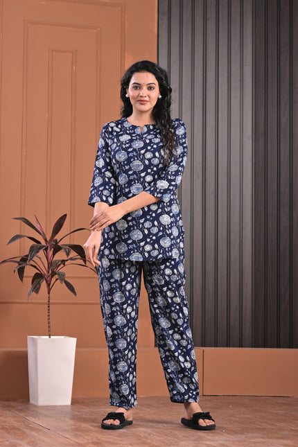 Relaxed Fit Printed Cotton Night Suit for Women