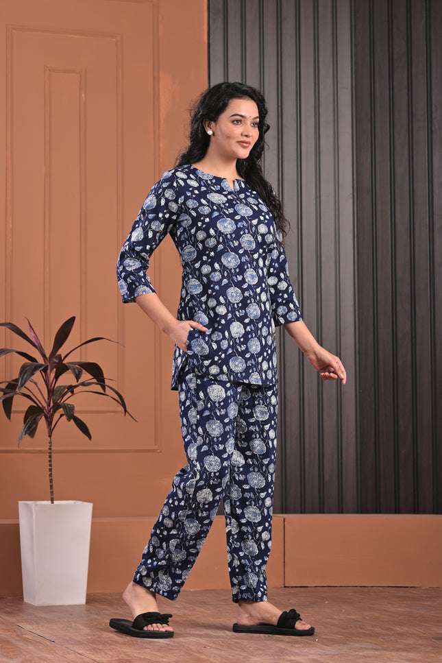 Relaxed Fit Printed Cotton Night Suit for Women