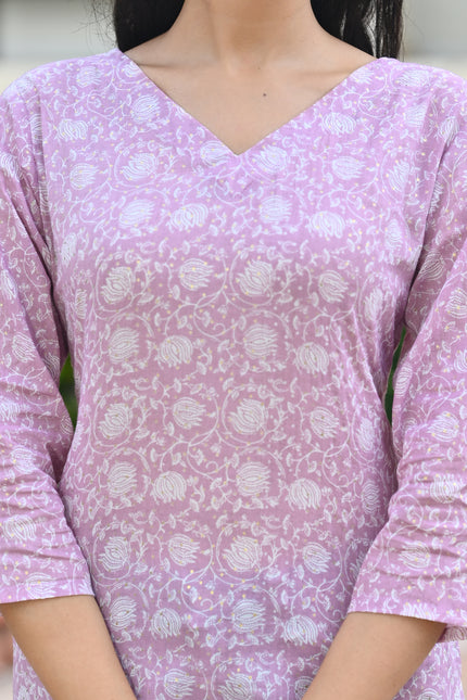 Lavender Rose Print Cotton Top | Vaaliyan