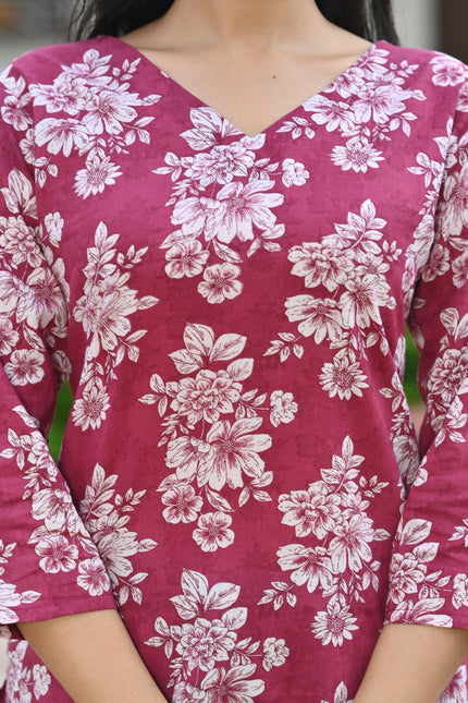 Burgundy Ethnic Print Cotton Top | Everyday Wear