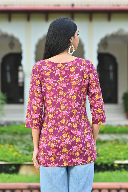 Women's Maroon Floral Casual Top – Stylish Everyday Fashion