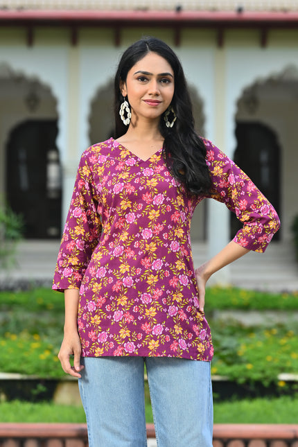 Women's Maroon Floral Casual Top – Stylish Everyday Fashion