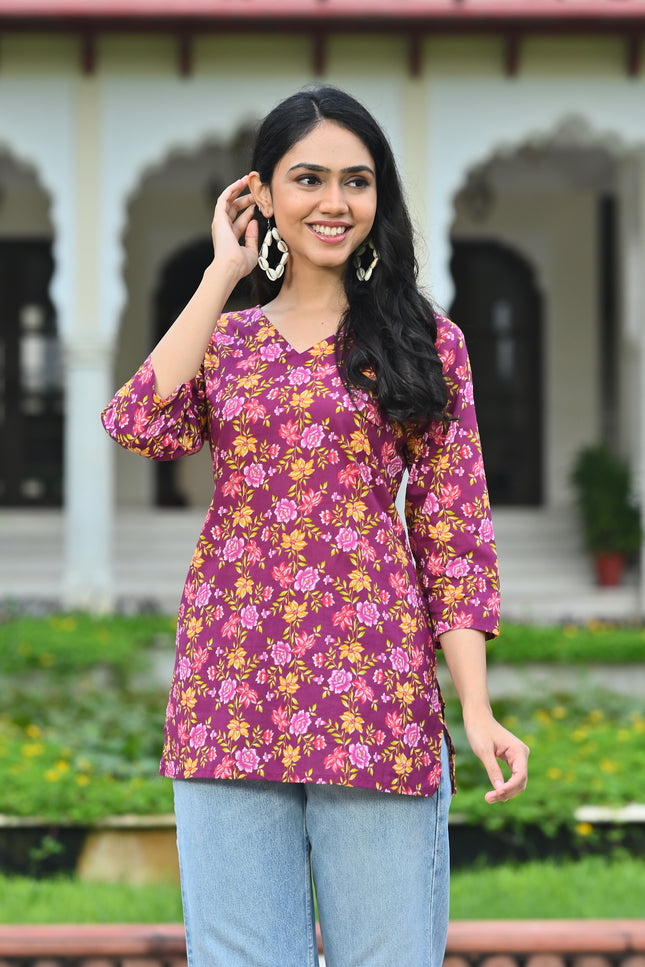 Women's Maroon Floral Casual Top – Stylish Everyday Fashion