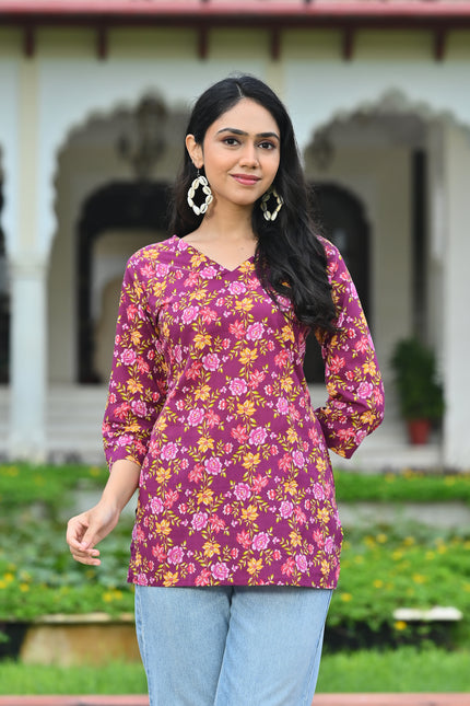 Women's Maroon Floral Casual Top – Stylish Everyday Fashion