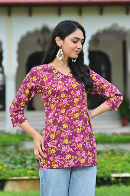Women's Maroon Floral Casual Top – Stylish Everyday Fashion