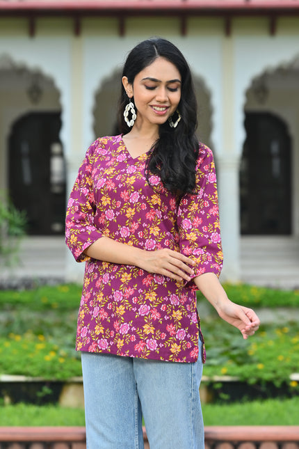 Women's Maroon Floral Casual Top – Stylish Everyday Fashion