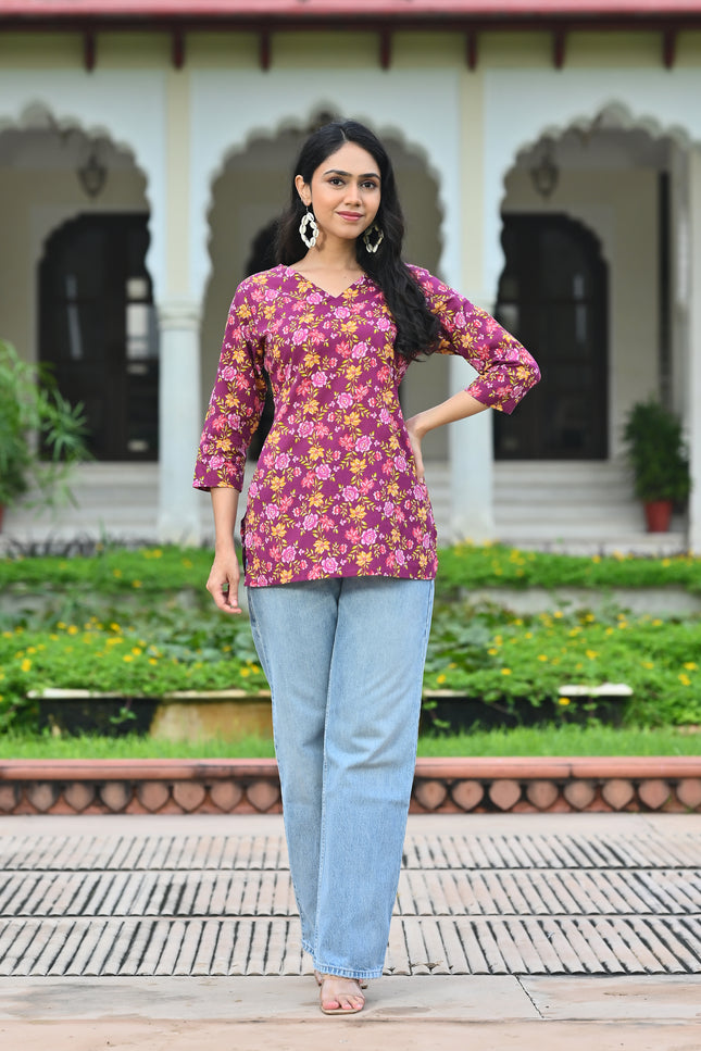 Women's Maroon Floral Casual Top – Stylish Everyday Fashion