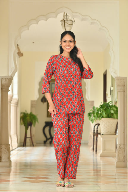The Ruby Jaal Set: Hand-Block Inspired Cotton Co-ord