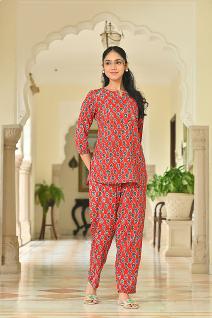 Women's Floral Printed Loungewear Co-Ord Set – Soft Comfortable Lounge Outfit