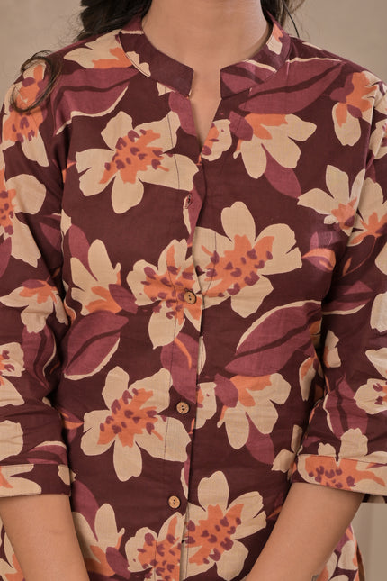 Maroon Floral Printed Kurta Pant Co-Ord Set for Women | Elegant Ethnic Kurti Set