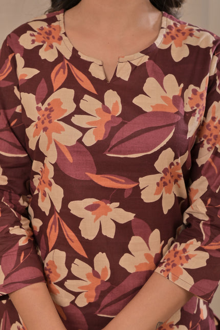 Women’s Maroon Floral Kurta Pant Set – Stylish Ethnic Wear