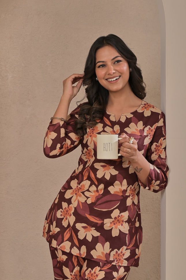 Women’s Maroon Floral Kurta Pant Set – Stylish Ethnic Wear