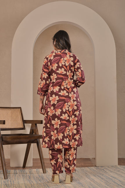 Women’s Maroon Floral Kurta Pant Set – Stylish Ethnic Wear