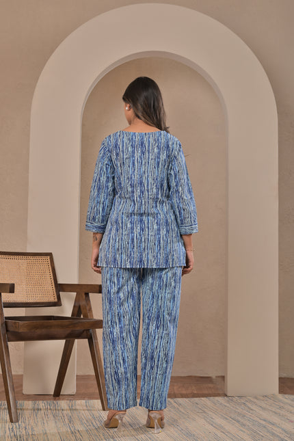 Elegant Blue Abstract Kurta Set with Pants for Women