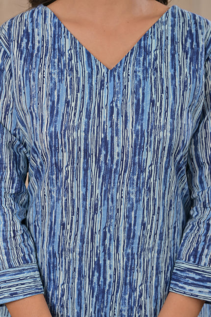 Elegant Blue Abstract Kurta Set with Pants for Women