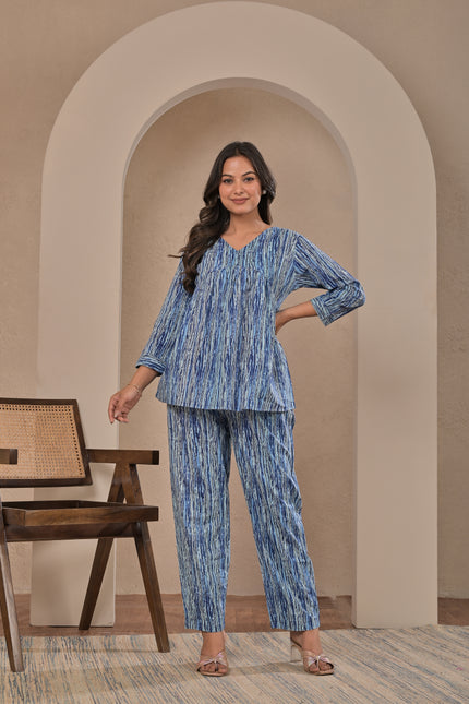 Elegant Blue Abstract Kurta Set with Pants for Women