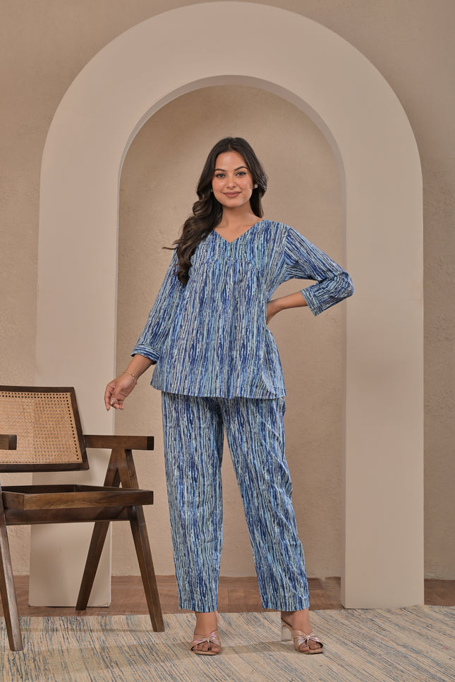 Elegant Blue Abstract Kurta Set with Pants for Women
