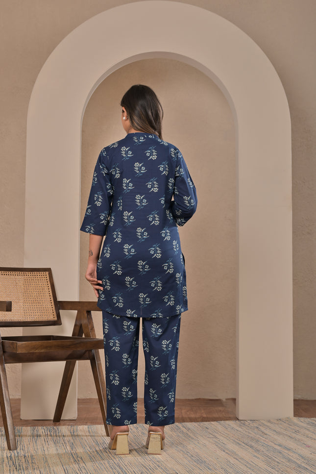 Navy Blue Ethnic Kurta Pant Co-Ord Set for Women