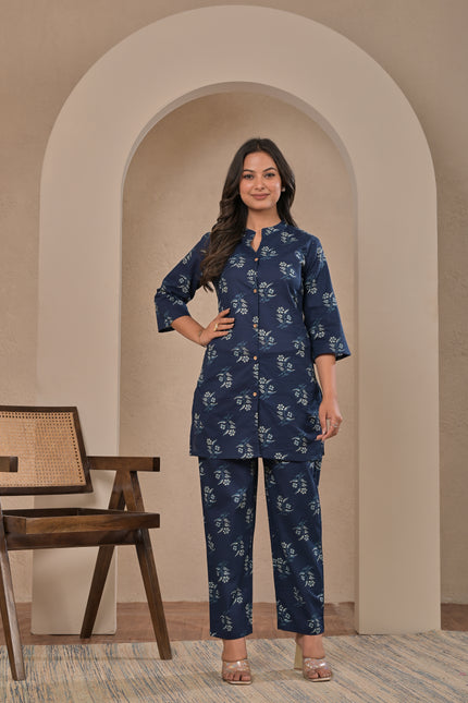 Navy Blue Ethnic Kurta Pant Co-Ord Set for Women