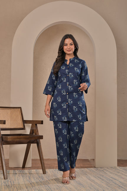 Navy Blue Ethnic Kurta Pant Co-Ord Set for Women