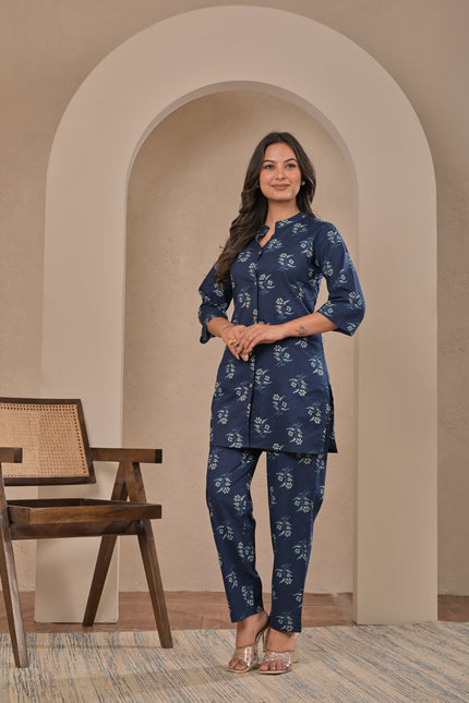 Navy Blue Ethnic Kurta Pant Co-Ord Set for Women