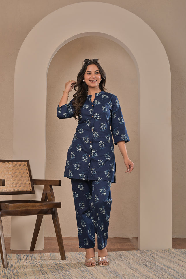 Navy Blue Ethnic Kurta Pant Co-Ord Set for Women