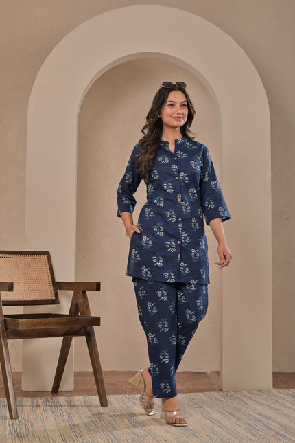 Navy Blue Ethnic Kurta Pant Co-Ord Set for Women