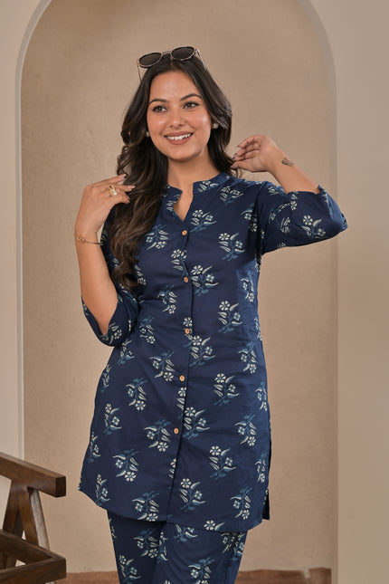 Navy Blue Ethnic Kurta Pant Co-Ord Set for Women