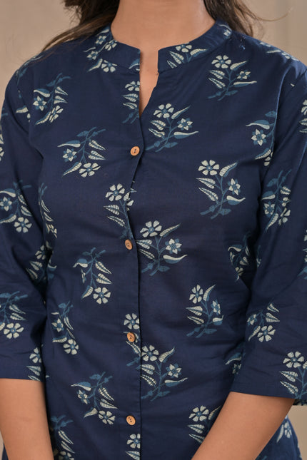 Floral Printed Navy Blue Kurta Pant Set for Women