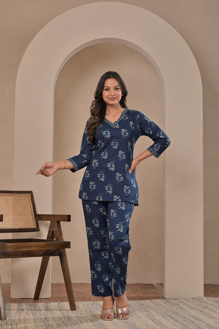 Navy Blue Ethnic Kurta Pant Co-Ord Set for Women