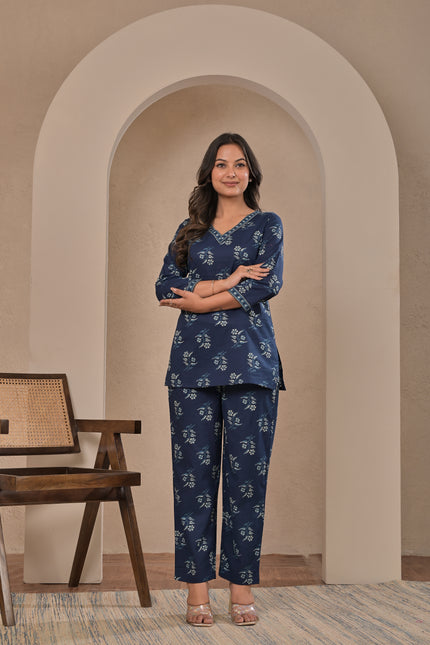 Navy Blue Ethnic Kurta Pant Co-Ord Set for Women
