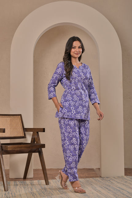 Lavender Ethnic Kurta Pant Set for Women – Floral Co-Ord Set