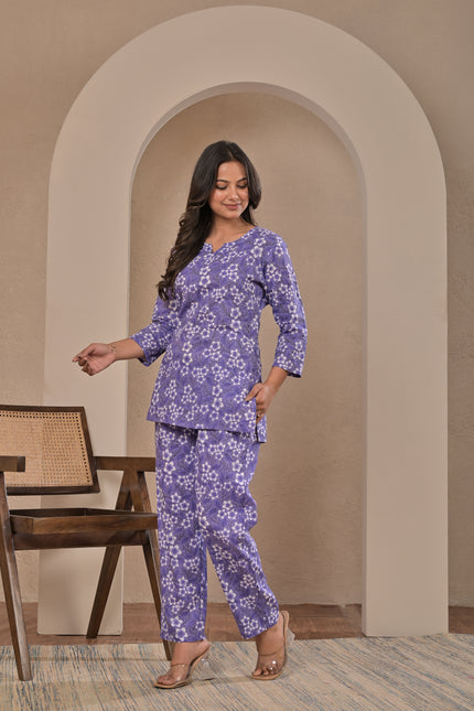 Lavender Ethnic Kurta Pant Set for Women – Floral Co-Ord Set