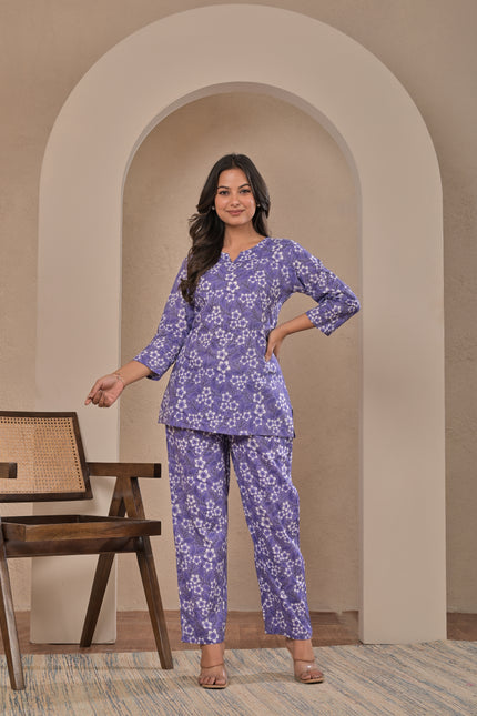 Lavender Ethnic Kurta Pant Set for Women – Floral Co-Ord Set