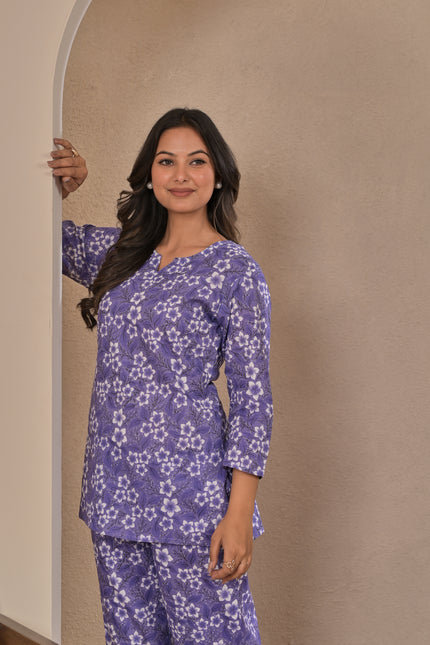 Lavender Ethnic Kurta Pant Set for Women – Floral Co-Ord Set
