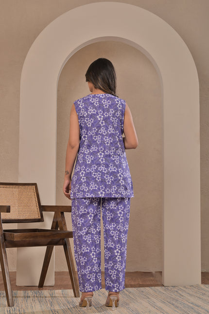 Purple Floral Printed Kurta Pant Co-Ord Set for Women