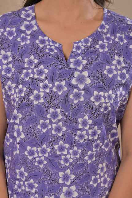Purple Floral Printed Kurta Pant Co-Ord Set for Women