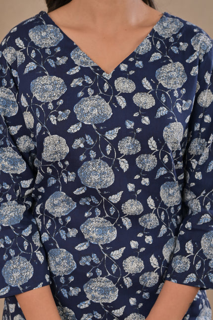 Navy Blue Ethnic Tunic Top – Casual Kurta Top