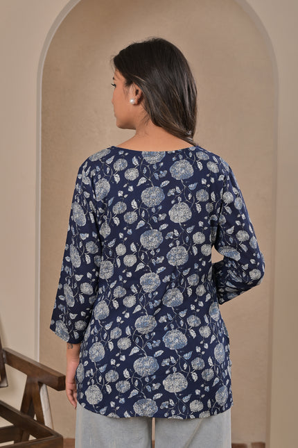 Navy Blue Ethnic Tunic Top – Casual Kurta Top