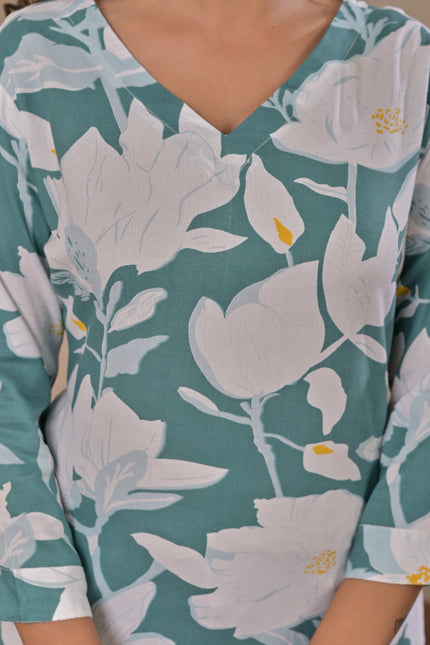 Sea Green Printed Kurti Top for Women