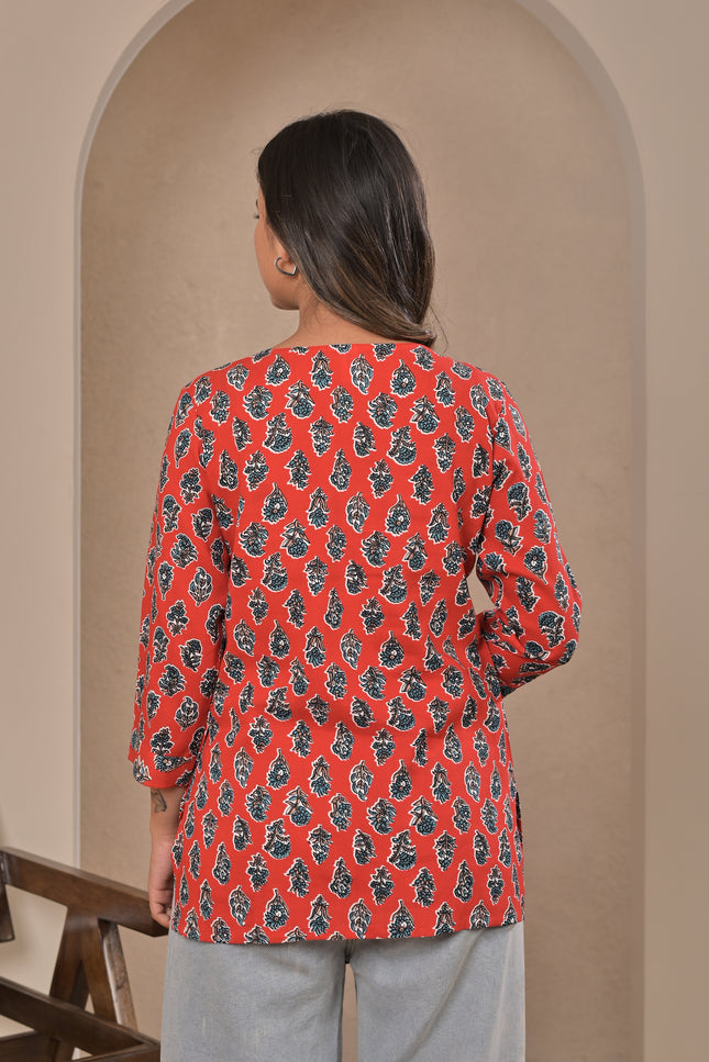Red Floral Kurti Top for Women