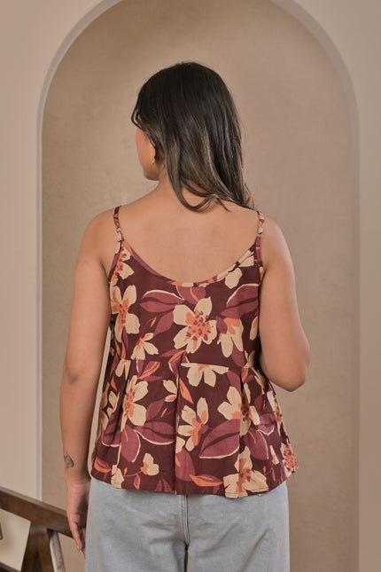 Women’s Summer Floral Peplum Top – Maroon