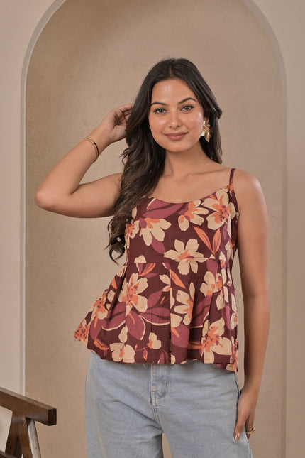 Women’s Summer Floral Peplum Top – Maroon
