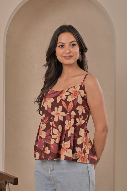 Women’s Summer Floral Peplum Top – Maroon