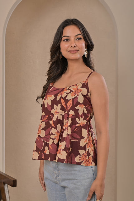 Women’s Summer Floral Peplum Top – Maroon